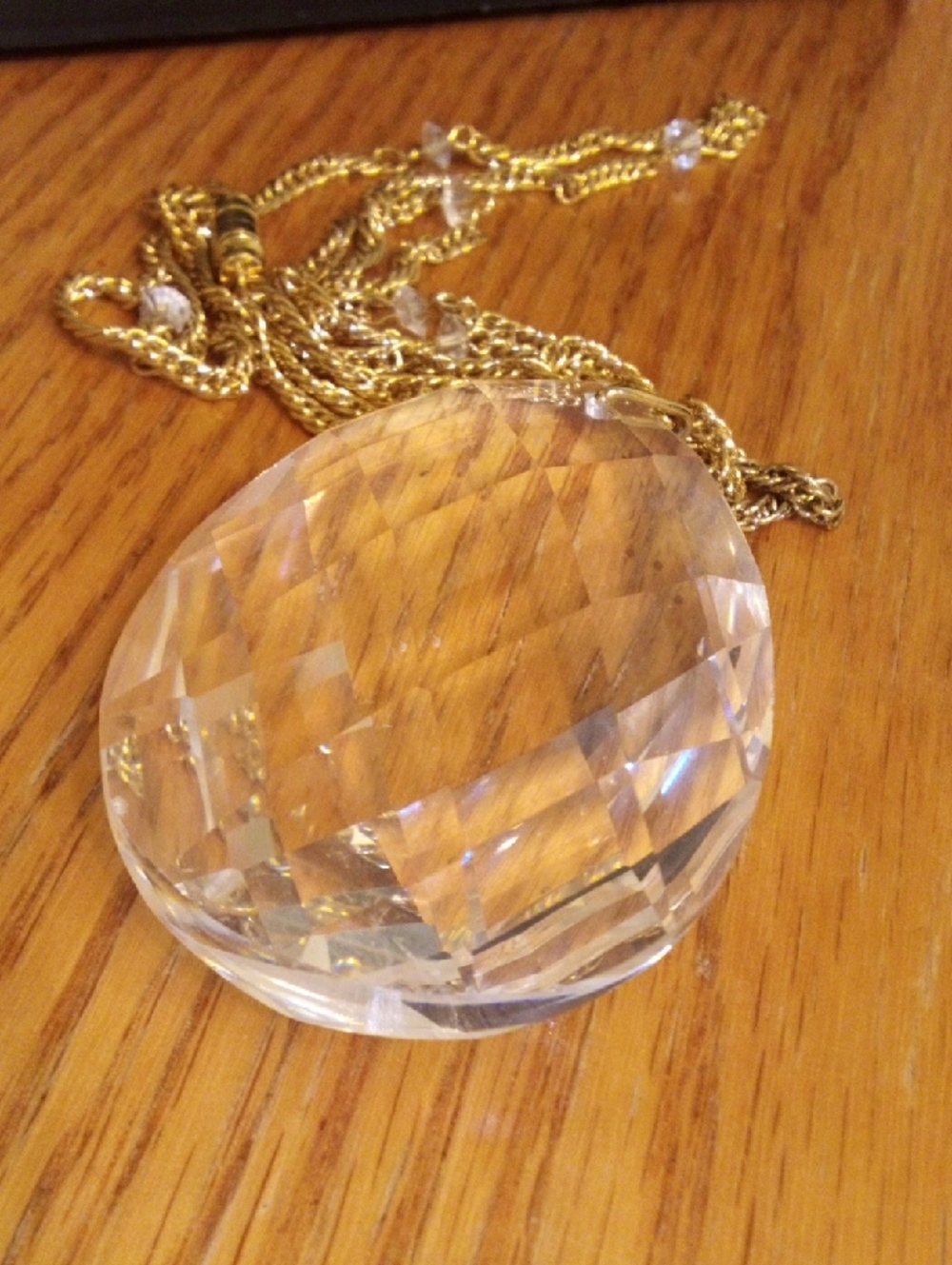 Gold Chain Necklace with Clear Faceted Crystal Pendant
